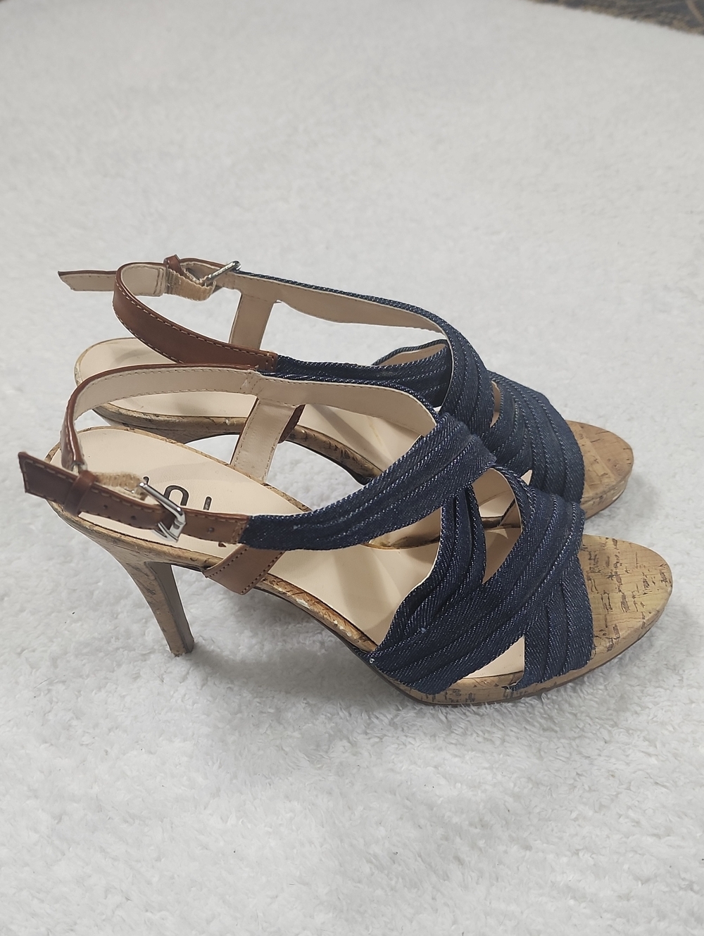 Unisa Denim Cork Slingback Heel Sandals